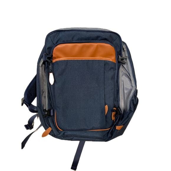 Target Clamshell Blue Faux Leather Accent Travel Backpack